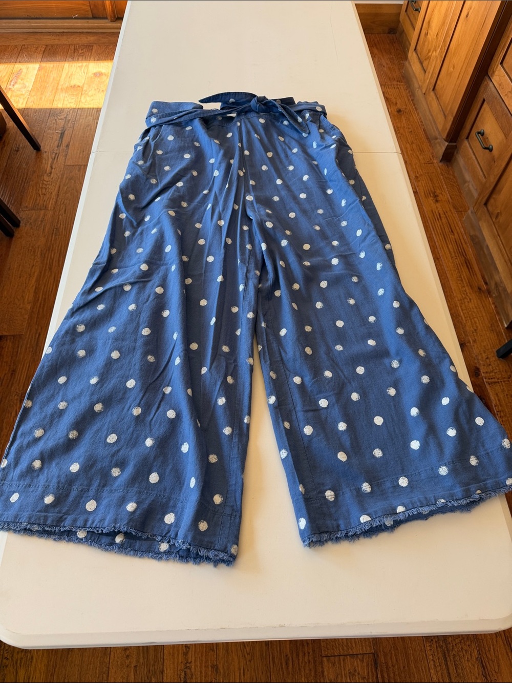 cloth & stone Navy Blue Polka Dot Wide-Leg Skirted Pants with Tie Waist